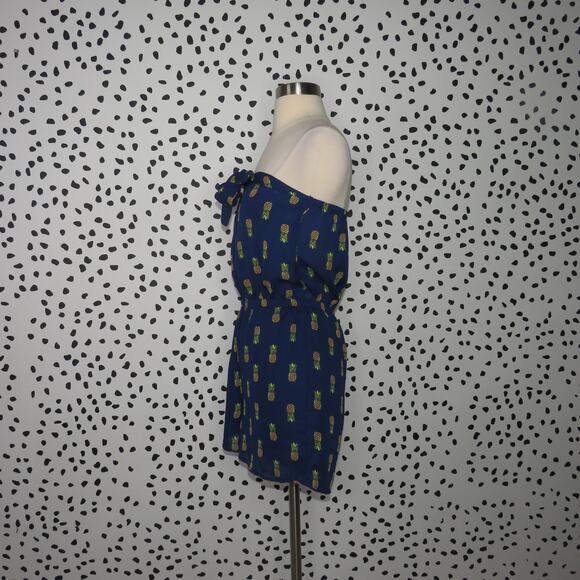 Francesca’s Alya Blue Strapless Pineapple Print Bow Front Romper - Picture 5 of 10